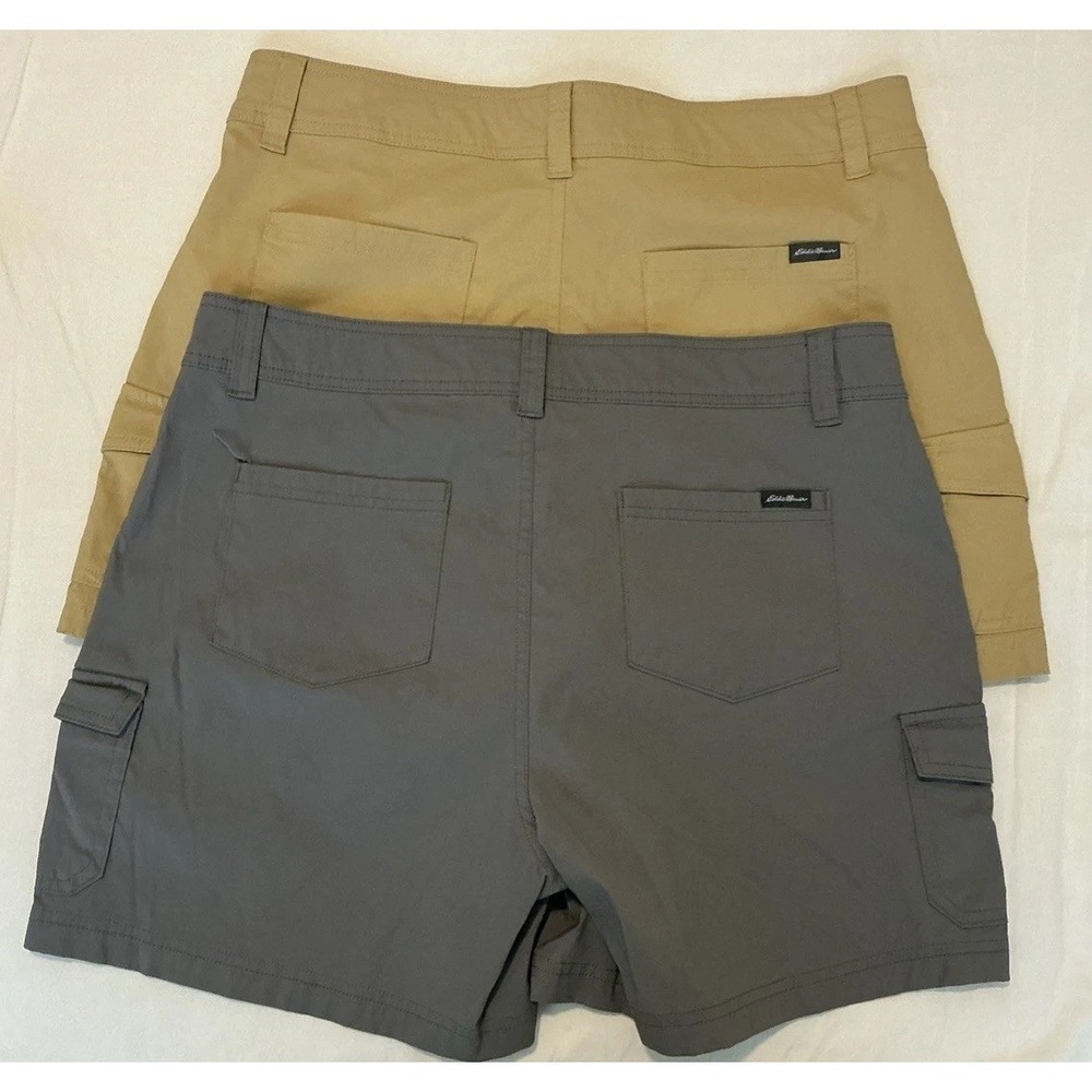 2 Eddie Bauer Womens Cargo Hiking Golf Shorts Sz 14 Gray Khaki - Picture 13 of 16